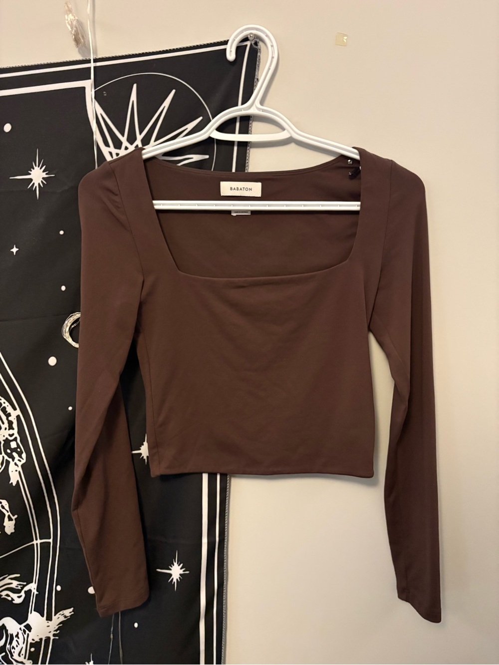 Babaton Chocolate Brown Square-Neck Long Sleeve Crop Top